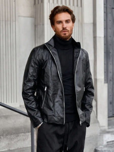 Wholesale Custom Unisex <b>Winter</b> <b>Leather</b> <b>Jacket</b> Breathable Fleece Waterproof Front Hood OEM Cheap Price - Product Image 3