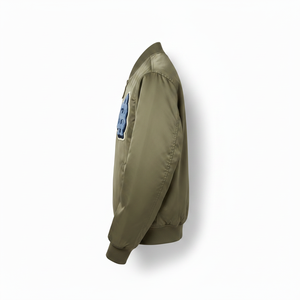 Chaqueta Bomber Verde Oliva para Hombre con Logotipo Bordado Azul, Cierre de Cremallera Frontal, Cuello Camisero, Ropa Casual de Otoño - Product Image 4