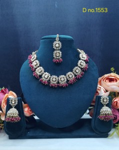 Geometric Square Shape Motif Crystal Beaded Fringe Necklace <b>Set</b> Wth Jhumka & Tika Festive Wear Antique Gold Plated <b>Jewellery</b> <b>Set</b> - Product Image 6