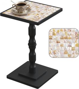 Side <b>Table</b>, Square End <b>Table</b>, 1Black <b>Wooden</b> Mosaic Accent Nightstand for Living Room, Bedroom,Office, Corners and <b>Small</b> Space - Product Image 4