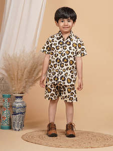 ชุดเสื้อผ้าเด็กผู้ชายผ้าฝ้ายแบบพรีเมียมเสื้อเชิ้ตลายเสือดาวแขนสั้นลำลองสำหรับเด็กอายุ1-5ปี - Product Image 6