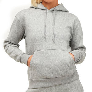 Sudadera con Capucha Gris para Mujer, Manga Larga, Mezcla de Algodón y Felpa, Informal, para Otoño, con Bolsillos - Product Image 3