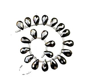 天然黑色尖晶石宝石20件刻面梨形Briolette珠子批发厂家正品高品质