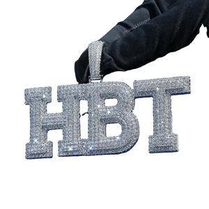 Super Iced VVS Moissanite 925 colgante de plata esterlina esmalte verde iniciales personalizadas Unisex estilo Hip Hop chapado en oro para fiestas - Product Image 1