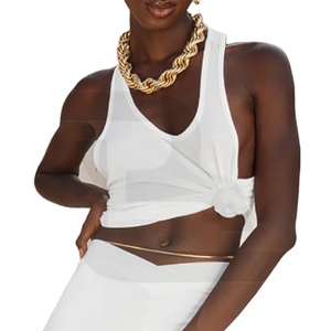 Femmes sans manches sport longue respirante séchage rapide athlétique Yoga Camisole réservoir dentelle décoration toile creuse couleur personnalisée - Product Image 1