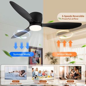 Ventilatore da soffitto a LED intelligente da 52 pollici, silenzioso, con motore DC, per interni ed esterni, a basso profilo, colore nero. - Product Image 4