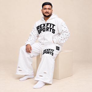 Conjunto Deportivo de Dos Piezas con Sudadera con Cremallera Completa, Mangas Decoradas con Estampado de Letras, Pantalones Deportivos Anchos con Efecto Desgastado, Estilo Urbano Unisex Personalizado - Product Image 3