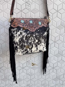 Hand Tooled Leather Handbag Real Cowhide Fringe Sling <b>Bag</b> Carving Bohemian Turquoise Color Sling New Design <b>Bags</b> for Women - Product Image 2