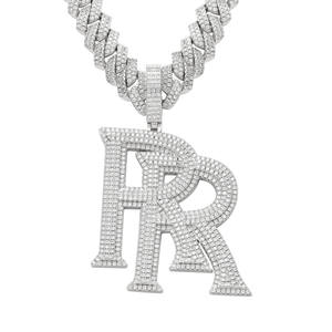 Unisex 925 Silver Rhodium Plated Iced <b>Letter</b> <b>R</b> Pendant HipHop Chain <b>Necklace</b> Micro Pave Moissanite Themed Charm Party Everyday - Product Image 2