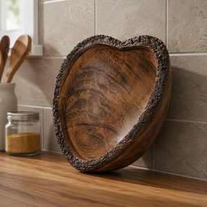 Bol de service en bois fait main, durable et écologique, assiette en bois poli en forme de cœur pour la décoration de table de fête à la maison - Product Image 3