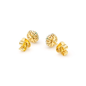 18K Solid Yellow Gold Diamond Halo <b>Studs</b> 0.45CTW <b>Emerald</b> Gemstone <b>Earrings</b> With Push Back Floral <b>Studs</b> Bridal Jewelry Supplier - Product Image 6