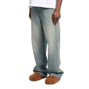 Servicio OEM: Pantalones vaqueros holgados de cintura alta para hombre, estilo urbano, de tela gruesa, personalizados, vintage, de pierna ancha, con lavado a la piedra - Product Image 3