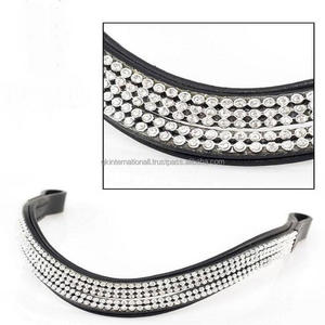 Banda de cejas de caballo de cuero de onda dividida de 5 filas de diseño personalizado nuevo de alta calidad con costuras de relleno suave y cristales brillantes Bling - Product Image 6