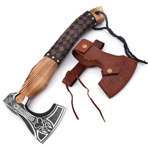 Hacha Vikinga Hecha a Mano de Acero Industrial con Alto Contenido de Carbono, Mango de Madera de Palisandro, Funda de Cuero, Personalizable, 1.5 kg, Multiusos - Product Image 1