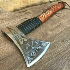 Hiking <b>Axe</b> High carbon steel viking <b>axe</b> Leather wrapped ash <b>handle</b> Rosewood <b>handle</b> handmade <b>axe</b> Viking <b>axe</b> gift for men - Product Image 1