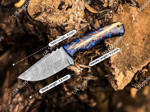 Cuchillo de Supervivencia UA Supplies para Camping y Caza, Hoja Fija de Acero de Damasco, Mango de Piña, Funda Multifunción EDC, 8 Pulgadas - Product Image 3
