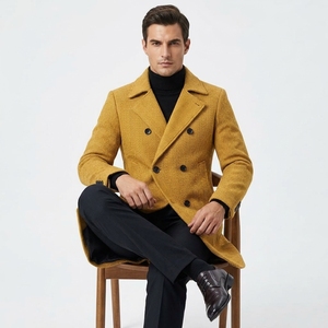 Manteau long en laine pour homme, double boutonnage, au-dessus du genou, épais, pour l'automne et l'hiver - Product Image 3
