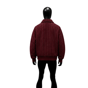 Chaqueta Varsity de Lana a Rayas Marrones Personalizada para Hombre, Chaqueta Bomber con Puños Acanalados, Ropa de Calle de Invierno, Proveedor Mayorista de Moda - Product Image 2