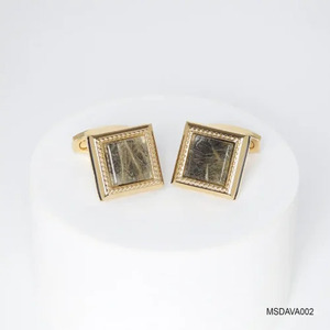 Boutons de manchette de luxe en quartz rutilé doré plaqué or 18 carats pour hommes - Pierre précieuse Feng Shui pour hommes |   MSDAVA002 |   Collection Tinh Vu - Product Image 2