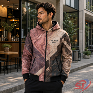 Sudadera con capucha al por mayor de marca privada, color marrón mármol, con cremallera completa, estampado personalizado, logotipo OEM, proveedor de ropa urbana de moda - Product Image 4