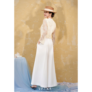 Pantalones de Mujer Modernos y Elegantes, Blancos, de Cintura Alta, Pierna Ancha y Larga, Casuales, de Oficina, KRISTINA - Product Image 2