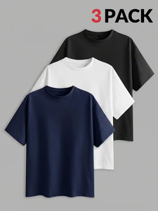 Men's Short Sleeve T-Shirt Set 100% Cotton Breathable Skin-Friendly Regular Fit Loose Neck - Product Image 2