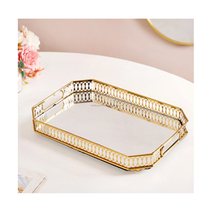 Bandeja de servicio Rectangular de acero inoxidable moderna hecha a mano, bandeja decorativa elegante para entretenimiento en el hogar - Product Image 6