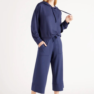 Conjunto Deportivo Azul Marino con Capucha para Mujer, Manga Larga, Corte Holgado, Color Sólido, Cintura con Cordón, Pantalones Anchos, Ropa Casual de Otoño - Product Image 4