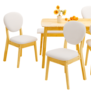 "Natural Wood Finish Beige Cushions Rubberwood <b>Dining</b> Table <b>Set</b> 1 Rect Table + 4 Upholstered Chairs + 1 <b>Bench</b> for Villa" - Product Image 3