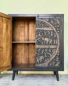 Mueble de Madera de Mango con Arte Warli Tallado a Mano - Product Image 6