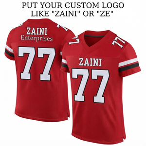 Camiseta de Fútbol Americano para Hombre, 180 GSM, Malla de Poliéster Tipo Bird Eye, Paneles de Manga Rojos, Blancos y Negros, Logotipo Personalizado por Sublimación - Product Image 1