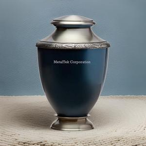 Brushed Silver Blue Metal Funeral Cremation Urns Unique Engrave Design <b>for</b> Human <b>Ashes</b> Secure Lid Large Adult <b>Keepsake</b> Metal Urn - Product Image 4