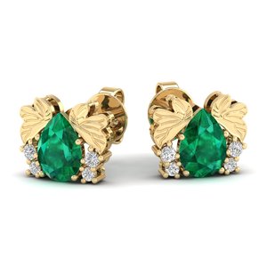 REYES Pendientes de tuerca con diamante certificado IGI de oro de 14K hechos a mano para mujer, corte pera, 1.42Ct, joyería con gema de esmeralda - Product Image 1