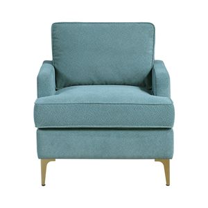 Poltrona Moderna Comfort in Ciniglia Color Pavone con Gambe in Metallo Dorato e Base in Compensato Resistente per Soggiorno - Product Image 2