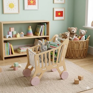 Carrito de Supermercado Hao Hung Long de Madera Contrachapada de Pino Americano - Duradero y Seguro con Bordes Lisos para Sala de Estar/Hogar - Product Image 1