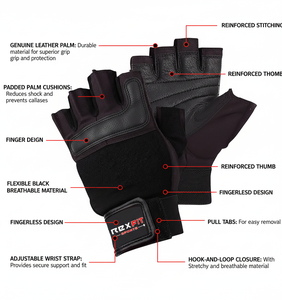 Guantes Deportivos RexFit Unisex Antideslizantes para Gimnasio y Fitness, Material PU, Guantes para Levantamiento de Pesas, Medios Dedos, Soporte para Muñeca, Ligeros - Product Image 6