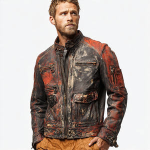 <b>Motorbike</b>/ Motorcycle Leather Jacket PU Leather Chest Pocket <b>Stand</b> Collar Biker Jackets Top Men's - Product Image 2