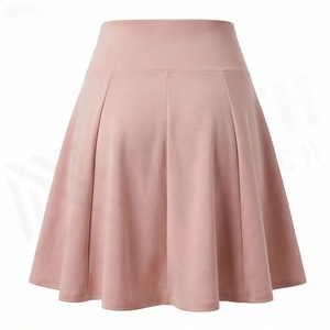 Jupe courte plissée taille haute pour femme, couleur unie, confortable, en coton et élasthanne, pour toutes les saisons - Product Image 2