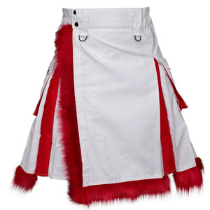 Kilt utilitaire écossais moderne blanc et rouge en fourrure pour homme, idéal pour Noël, vente en gros 2026 - Product Image 1