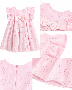 Robe en coton à fleurs rose pour bébé fille avec nœud |   Robe de soirée d'été chic - Product Image 3