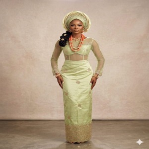 The Classic Modest Fashion Nigerian Exclusive George Wrapper With Stone Beads Work on Geometric Pattern Bamboo <b>Silk</b> <b>Fabric</b> - Product Image 1