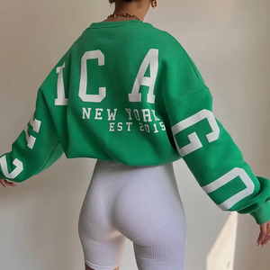 Sweat-shirt à col rond surdimensionné, vert crème, imprimé lettres, tricoté, unisexe, vêtement d'automne, coupe classique, pull - Product Image 4