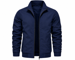 Veste universitaire bleu marine pour homme, col montant, fermeture boutonnée, coupe ajustée décontractée, 100 % coton respirant, haute qualité, hiver - Product Image 1
