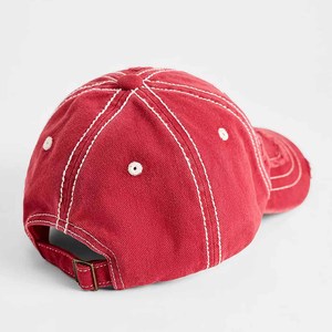 <b>Red</b> Distressed Denim Baseball Cap 6-Panel Adjustable Unisex Vintage Style Casual Hat Spring Summer Adult 58-60CM - Product Image 2