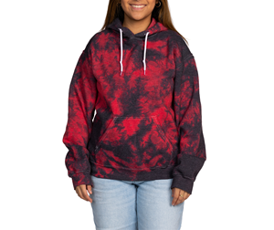 Sweat à capuche oversize pour femme, tie-dye rouge et noir, en coton tricoté, avec poches, style streetwear automne - Product Image 1