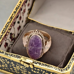 Bague vintage en argent sterling 925 de haute qualité faite à la main pierre précieuse charoite solide pour fiançailles ou mariage cadeau pour femme - Product Image 3