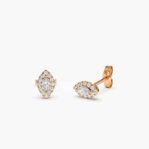 Pendientes de Diamantes Cultivados en Laboratorio con Corte Marquesa y Redondo en Oro, Oro Rosa, Oro Blanco o Plata VVS VS D E F para Mujer - Product Image 3