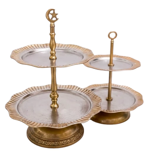 Three Tier Silver Decorative <b>Tray</b> With Gold Accent Modern Design Round Multi Functional Metal Handicraft Display Stand - Product Image 5