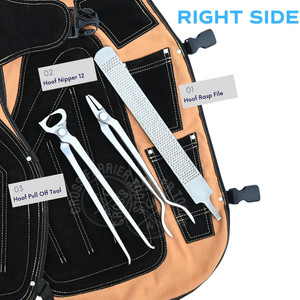 Kit de Herramientas para Herrar Caballos con Delantal de Cuero Marrón, Pinza para Cascos, Herramienta para Desmontar Cascos, Cortador de 15 Pulgadas, Martillo y Lima de Rastrillo - Product Image 4