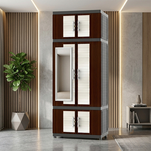 Naiba Portable Plastic Cabinet with Brown White Flat Panel Hinged Doors with Hanger, <b>Shelves</b>, & Mirror for <b>Clothes</b> Storage - Product Image 1